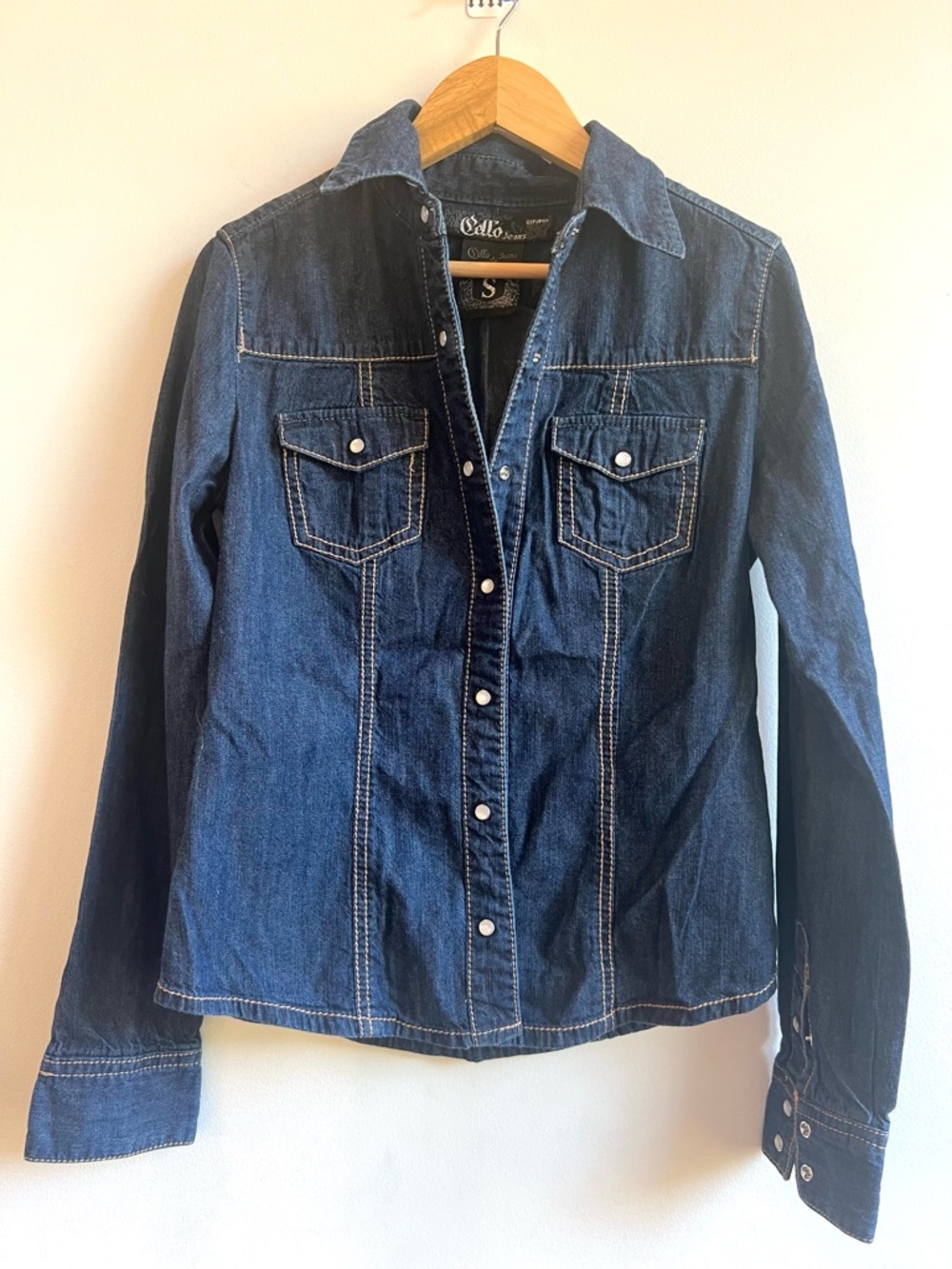 Western Dark Blue Denim Button-Front Shirt Jacket